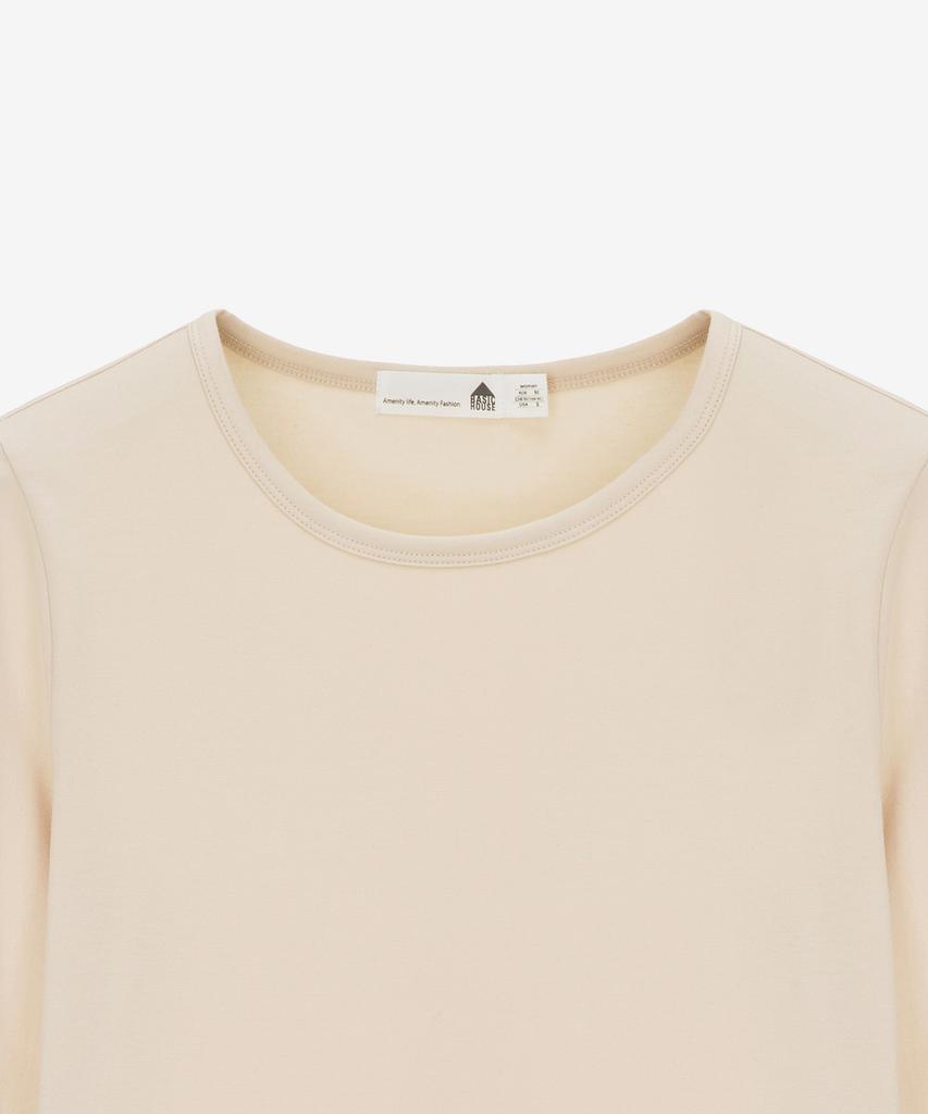BASIC HOUSE Women'S Slim Fit Spandex Long Sleeve T-Shirt Beige Lats0208