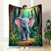 Baby Elephant in Enchanted Forest Patterned blanket, flannel, suitable for all seasons, home decor, warm and cozy