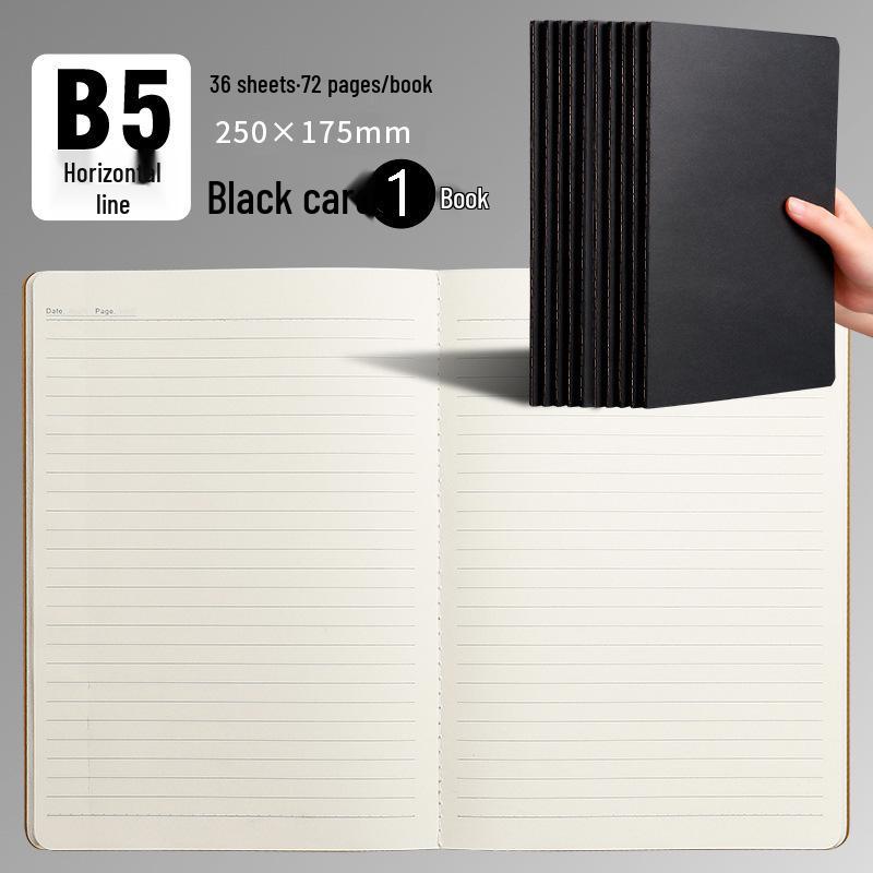 A5/A4 Black Kraft Paper Notebook with Lined, Grid, and Blank Pages - Extra Thick Saddle Stitch Book