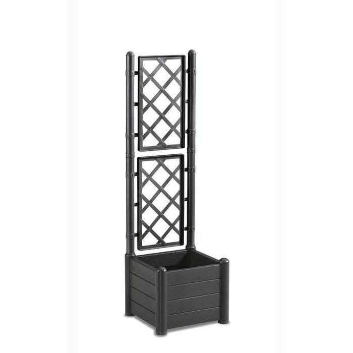 STEFANPLAST Bac à fleur carré ITALIA avec treillis - 30L - Plastique - 43x43x142h cm - Anthracite