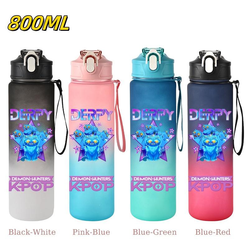 800ML KPop Demon Hunters Gradient Cartoon Pattern Big Capacity Straw Water Cup Outdoor Portable Sports Drink Bottles Travel Mug