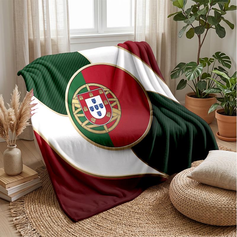 Portugal Football Printed Flannel Blanket Skin Friendly Warm Decorative Throw for Indoor Couch Bed Daily Use