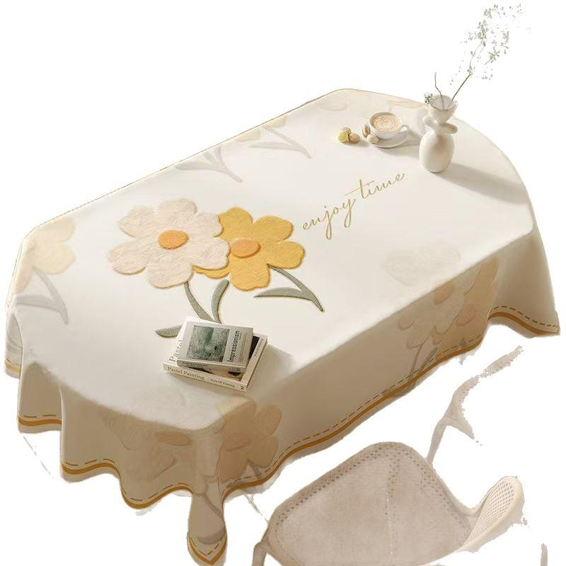 Овальная скатерть для обеденного стола Водонепроницаемая и маслоотталкивающая Несмываемая ПВХ скатерть для кофейного столика Бытовая Маленькая Свежая и Изысканная Скатерть для обеденного стола в гостиной