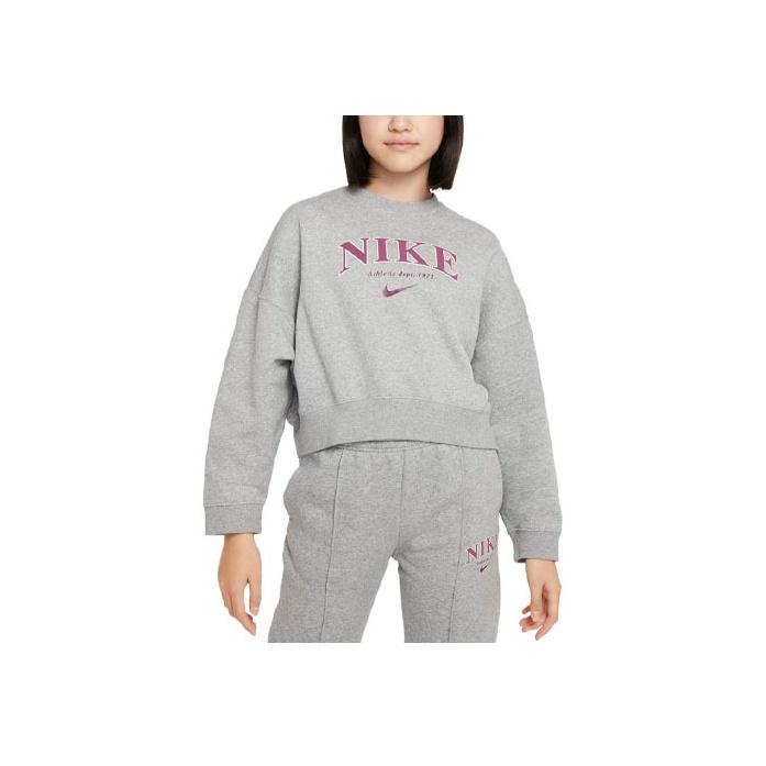 Nike Спортивная одежда Trend Logo Print Crewneck Loose Sweatshirt Детская толстовка темно-серого цвета FD0885-063
