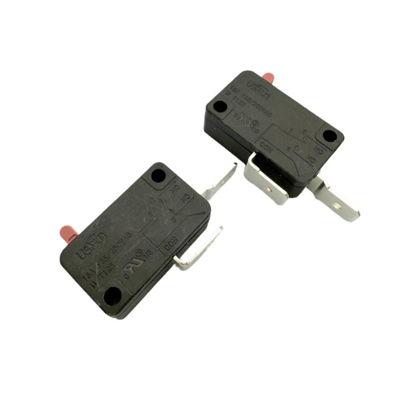 Микровыключатель Ushun KW-16, 16А 250В AC, Нормально разомкнутый, Ограничитель хода с возвратом, 2-контактный