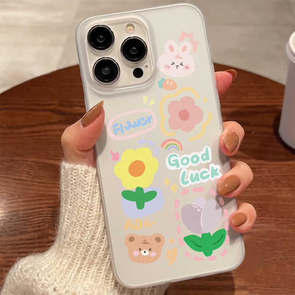 Чехлы для мобильных телефонов iPhone 11 13 15 Pro Max 12 14 Pro Max Чехол для iPhone 16 15 Plus 13 Pro 12 Матовая текстура с рисунком в виде мультяшных цветов