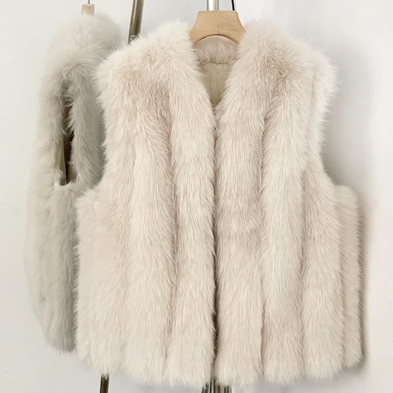 Winter imitation fox hair short vest women's fashion thin warm vest environmentally friendly plush sleeveless jacket