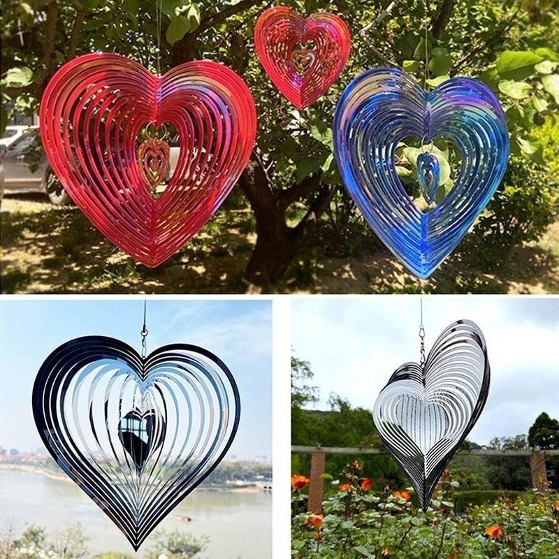 1pc Romantic Heart-Shaped Wind Turning Crafts, Metal 3d Rotating Wind Chimes, Love Gifts Add Poetry To Life