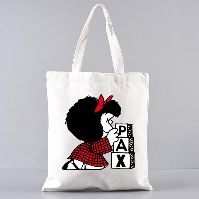 PAZ Mafalda Femme Harajuku, модные сумки с героями мультфильмов, сумки на плечо, повседневные сумки для покупок для девочек, женская элегантная холщовая сумка