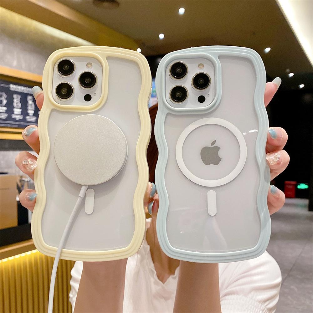 Новый ins подходит для чехла для мобильного телефона Apple 17Promax с волнами, прозрачный магнитный чехол, защитный чехол для iPhone16Pro.