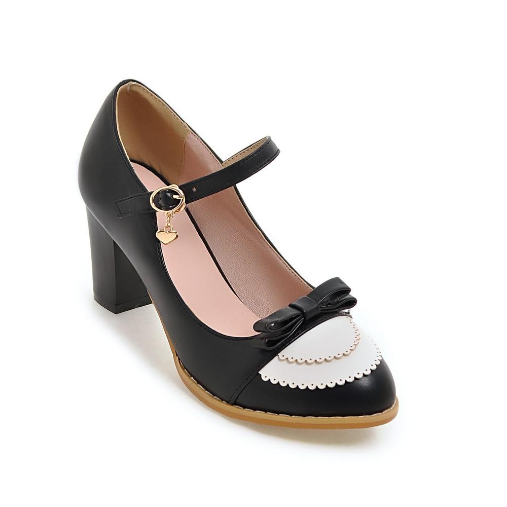 Модные туфли Мэри Джейн Женские туфли-лодочки на высоком каблуке Туфли с бантом Толстый высокий каблук Повседневные женские туфли Розовые chaussures Femme Обувь Лолита 32-43