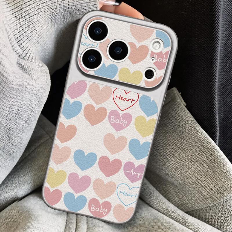 Мини чехол-кошелек с ремешком из кожи в форме сердечек для iPhone 18 Pro Max Гибридный TPU+PU Противоскользящая мягкая крышка для iPhone 17 16 15 14 13 Pro Max