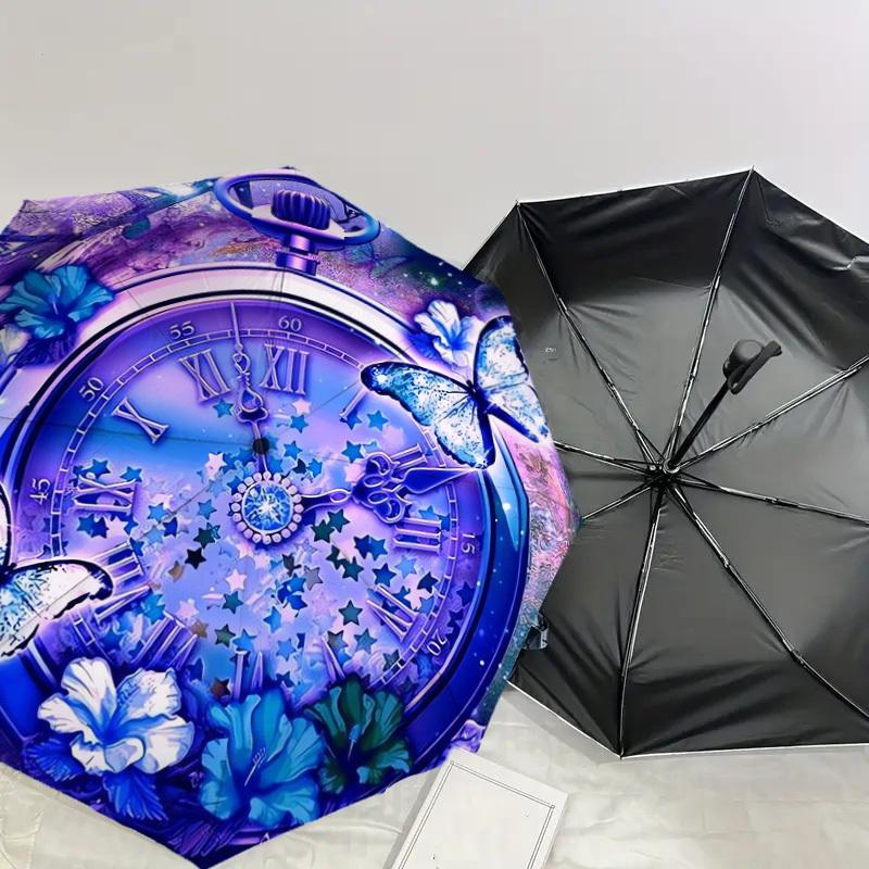 1pc Butterfly Timepiece Fantasy Umbrella with Plastic Handle,Suitable for All Seasons Home Travel Outdoor UmbrellaDD355