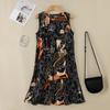 ZANZEA Women Vintage Fishtail Ruffle Hem Print Sleeveless Dress
