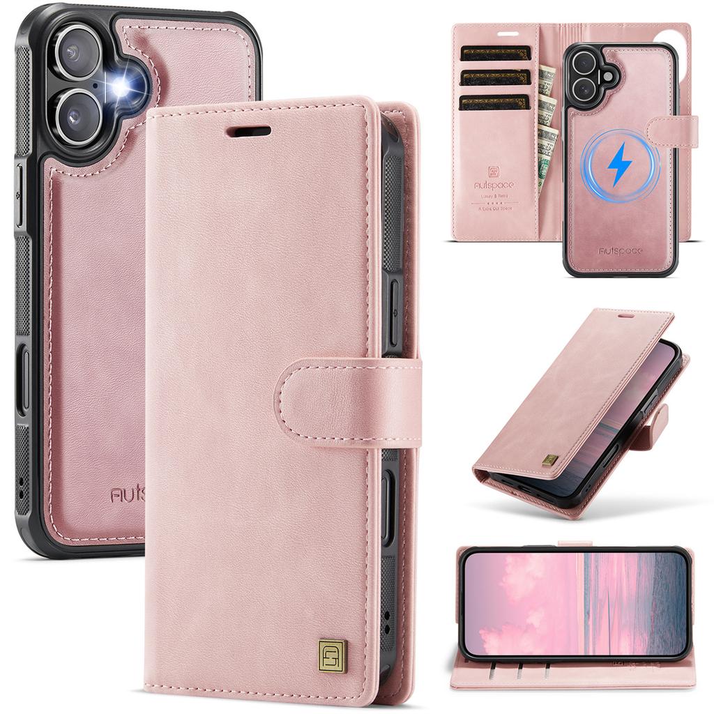 Чехол-кошелек 2-в-1 с магнитным отсоединением для iPhone 16/16 Pro/16 Pro Max/16 Plus/16e - ПУ кожа, Слоты для карт, Зарядка MagSafe, Защита 360°