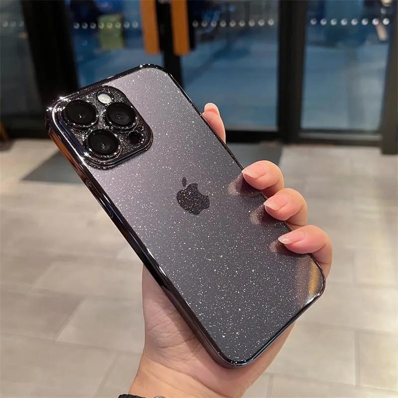 Прозрачный чехол с блестящим покрытием для For Iphone 1 14 13 12 16 Pro Max Plus Жесткий прозрачный чехол из ПК с защитой камеры для For Iphone 1