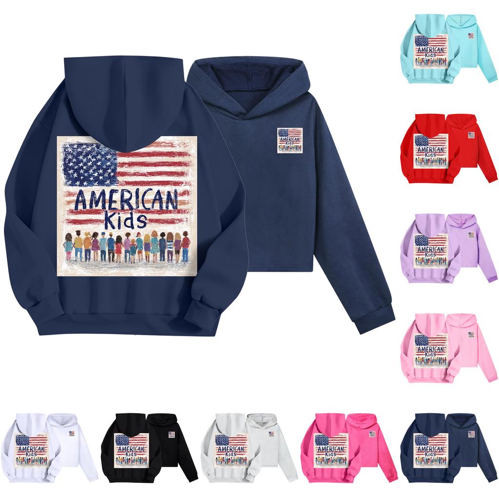 Детская повседневная модная толстовка с капюшоном и длинными рукавами с принтом американского флага