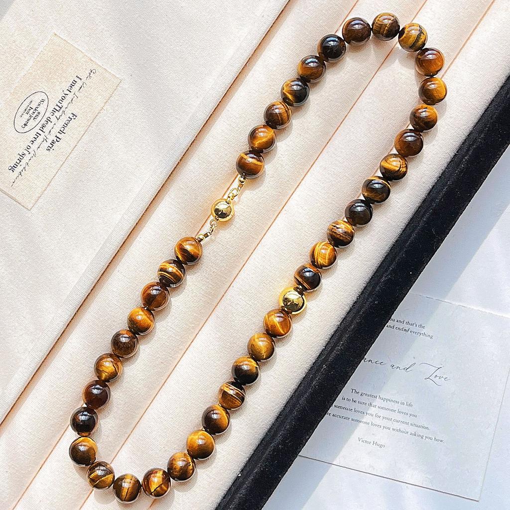 Ветер 10 мм Бутик Натуральный Камень Тигровый Глаз Майяр Ветер Ожерелье Цепочка на Ключицу Цепочка на Шею Женская