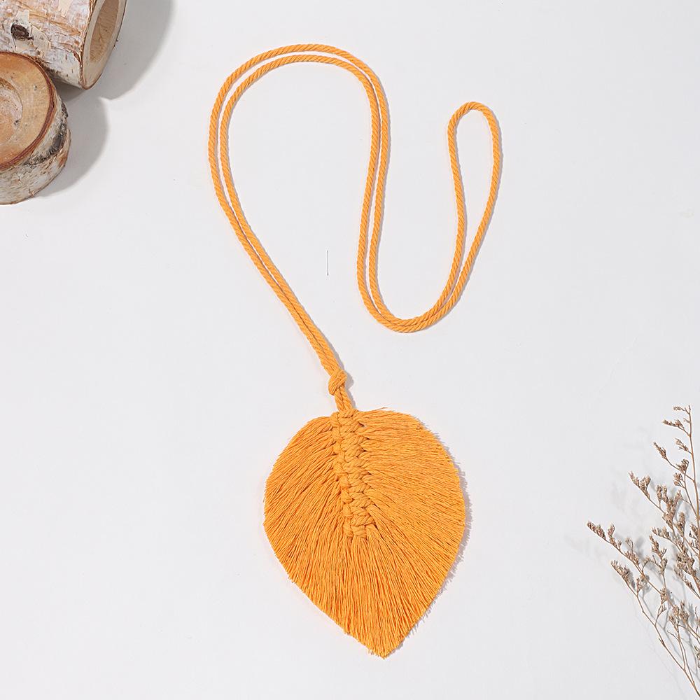 Bohemian Woven Curtain Tiebacks with Tassel, Leaf, and Wood Bead Decor