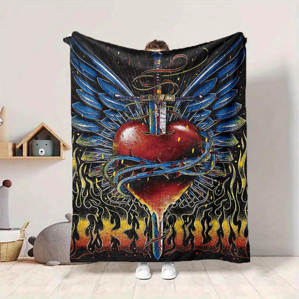1pc Heart Sword Blanket, Lightweight Flannel Throw Blanket For Sofa, Bed, Travel, Camping, Living Room, Office166