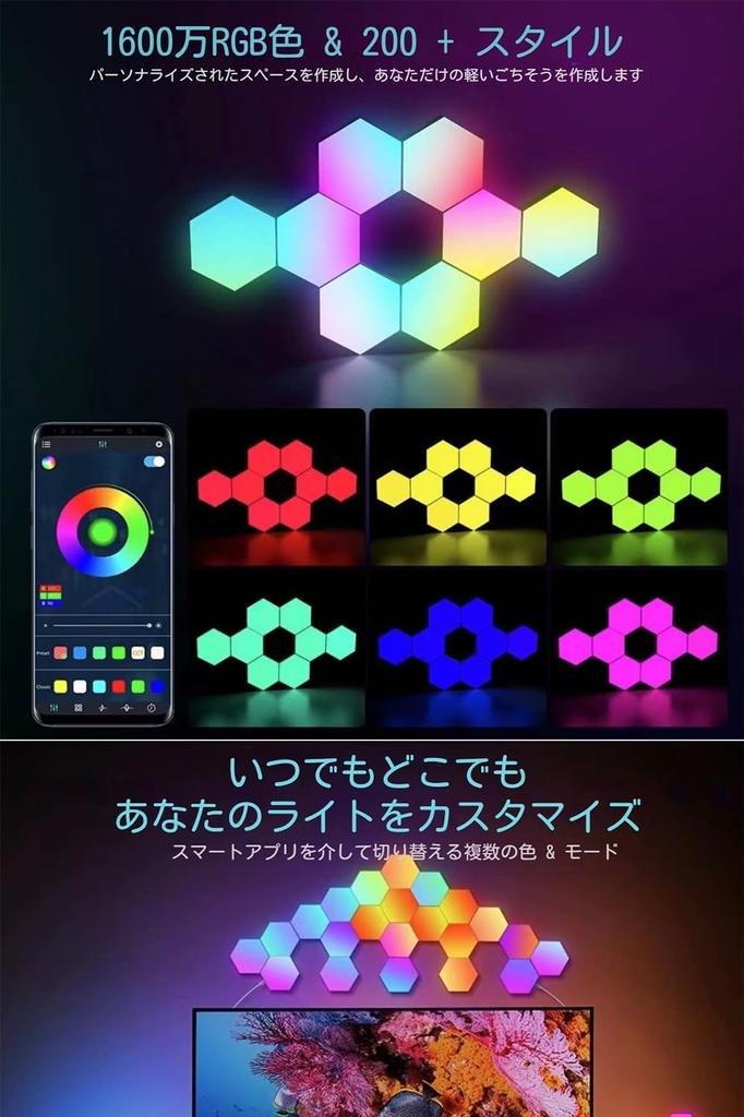LED RGB Lighting Hexagonal Light Hexagonal Wall Light DIY Light Atmosphere Light RGB with Remote Control with USB Adapter DIY Lighting USB APP Music