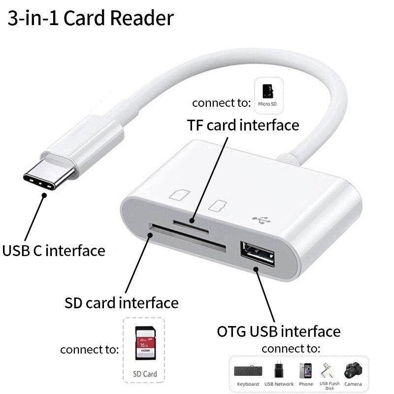 Адаптер 3 в 1 Type C, устройство чтения карт памяти TF SD, OTG, разъем USB C для карт памяти для iPad Pro, Huawei, Macbook, адаптер USB type c