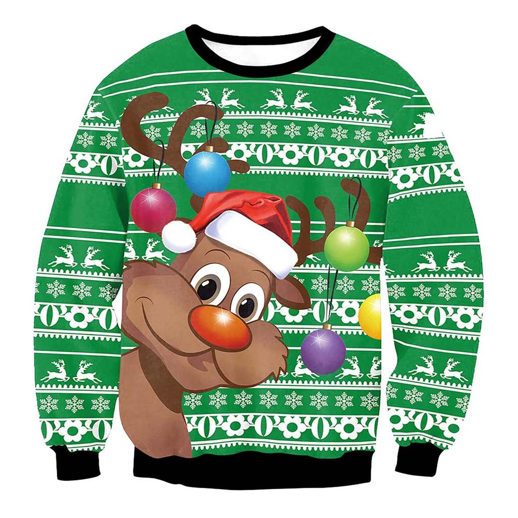 Women's Mélange Elk Christmas Digital Print Long Sleeve Sweatshirt