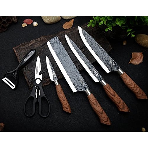 Utaki Stainless Steel Kitchen Knife Set: Santoku, Vegetable Knife, Sashimi Knife, Petty Knife, Scissors, and Peeler. A great value 6-piece set!