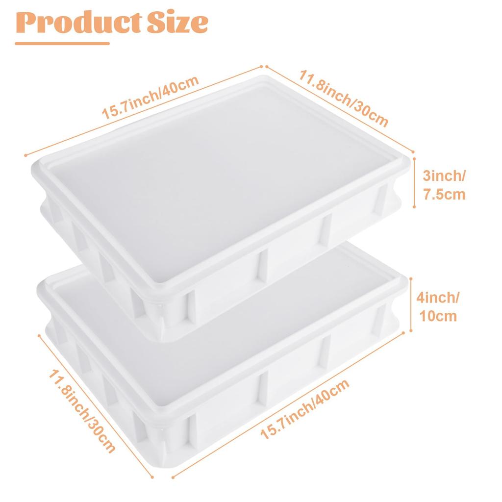 2-piece set with lid dough proofing box (two sizes) without BPA stackable plastic fresh-keeping storage box White