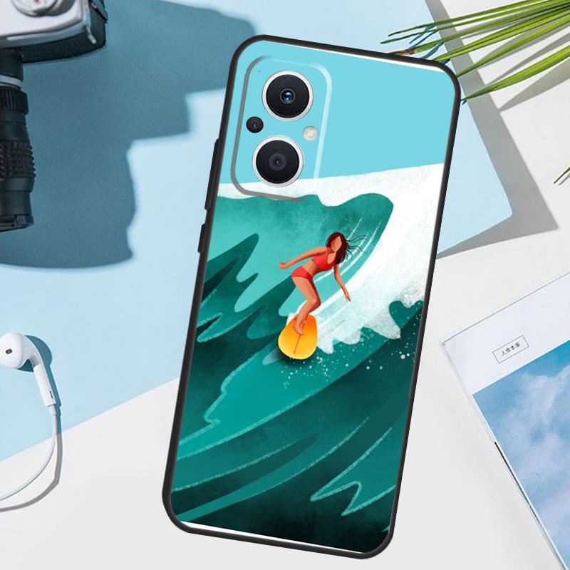 Чехол для телефона OPPO Reno 14 Pro 10 11 12 13 14F 13F 12F 11F 7 8 Lite, Чехол для телефона OPPO Find X9 X6 X5 X8 Pro, Серфборд Серфинг Серф-девушка