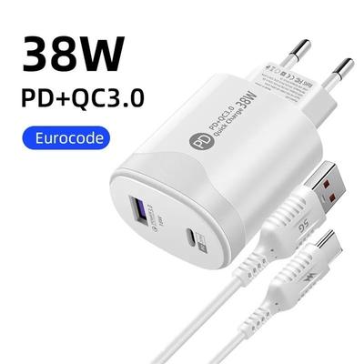 Tatal 38W Wall Charger Quick Charge PD20W Power3.0 Адаптер для быстрой зарядки с кабелем USB Type C для Xiaomi iPhone Samsung