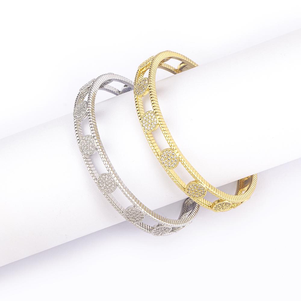 Nidin Creative Design Gold Plated Round Shape Hollow Design Open Bangle Adjustable For Women Men Cubic Zircon Cuff Jewelry Gift