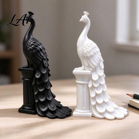 Decorative Resin Art for Living Room 3D Printed Peacock Figurine with Roman Column Base Elegant Statue Vintage Style Office Desk Decor Home