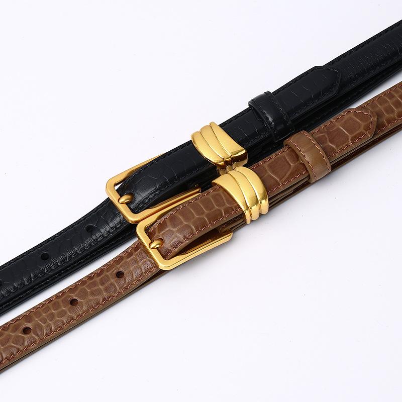 Fashion Trend Crocodile Pattern Belt Women'S Leather Pin Buckle Korean Version Small Suit Decoration Casual Jeans Thin Belt Women