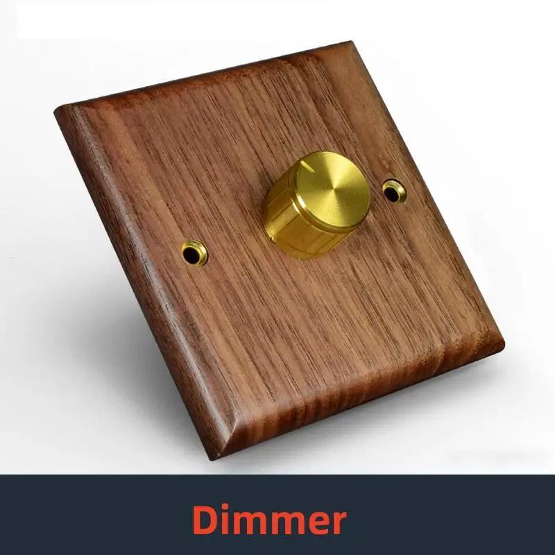 Retro Uk 13A Wall 2gang2way Light Switch,antique Villa High Power USB C Fast Charging Solid Wood Socket,home Speed Dimming Panel