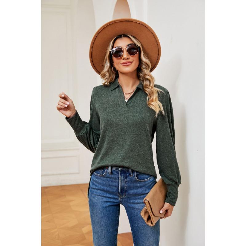 Spring and Autumn Women's Blouse Lapel Long Sleeve Button Loose Milled Long Sleeve Top