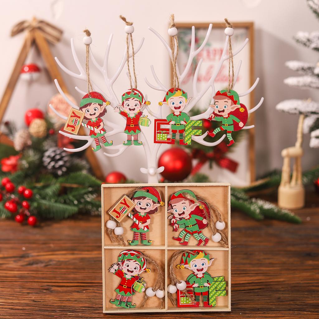 Новые 12 шт. рождественские украшения, красочные деревянные подвески в виде куклы-эльфа, аксессуары для рождественской елки, домашние праздничные украшения