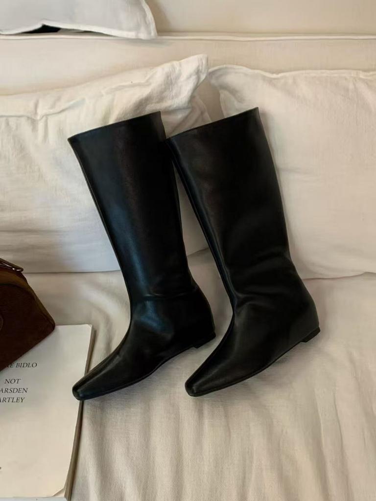 MUMIXI European and American style square head high boots increase height and thinness in summer versatile knight boots but knee fashion boots