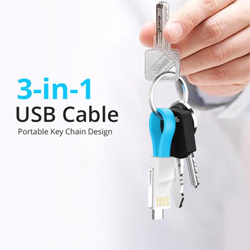 Кабель для передачи данных Micro USB Type-c 3-в-1, портативный кабель-брелок для зарядки, совместимый с iPhone