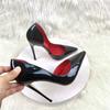 Black Pointed Super High Heels for Women  Summer New Style, Shallow Mouth Sexy Plus Size 12cm Patent Leather Single Shoes