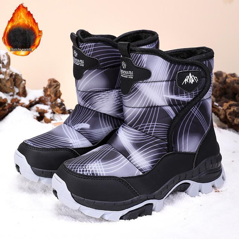 Детские зимние ботинки с высоким голенищем и флисовой подкладкой: Зимние ботинки с нескользящими стальными когтями для мальчиков и девочек