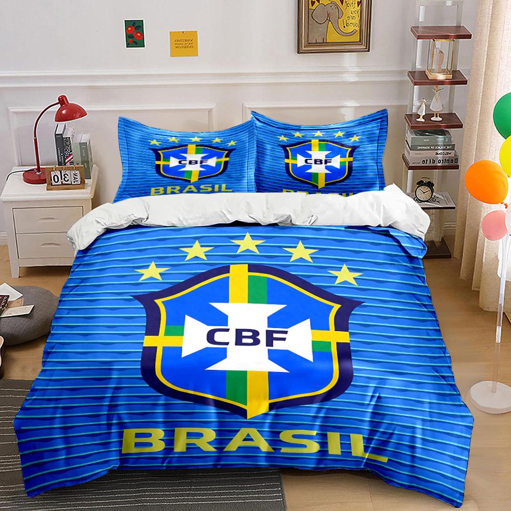 Blue Brazil CBF Bedding Set Bedding Duvet Cover Set Duvet Cover Pillowcases (1 * Duvet Cover 2 * Pillowcases, without duvet insert)