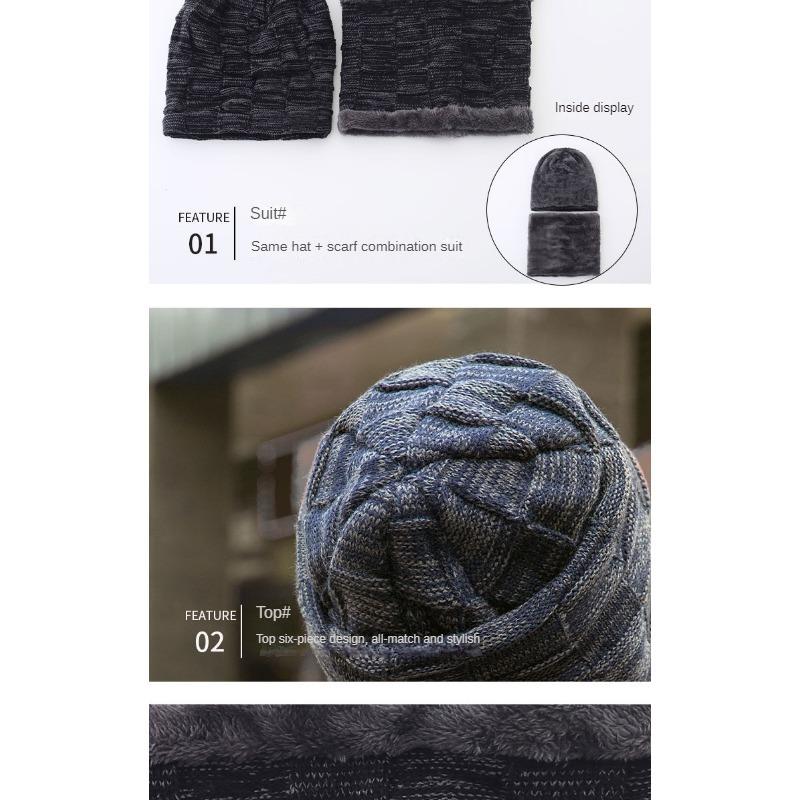 Зимняя шапка с рукавами и шарфом, комплект утолщенной шерстяной шапки на флисовой подкладке, мужская европейская и американская осенне-зимняя мужская вязаная шапка