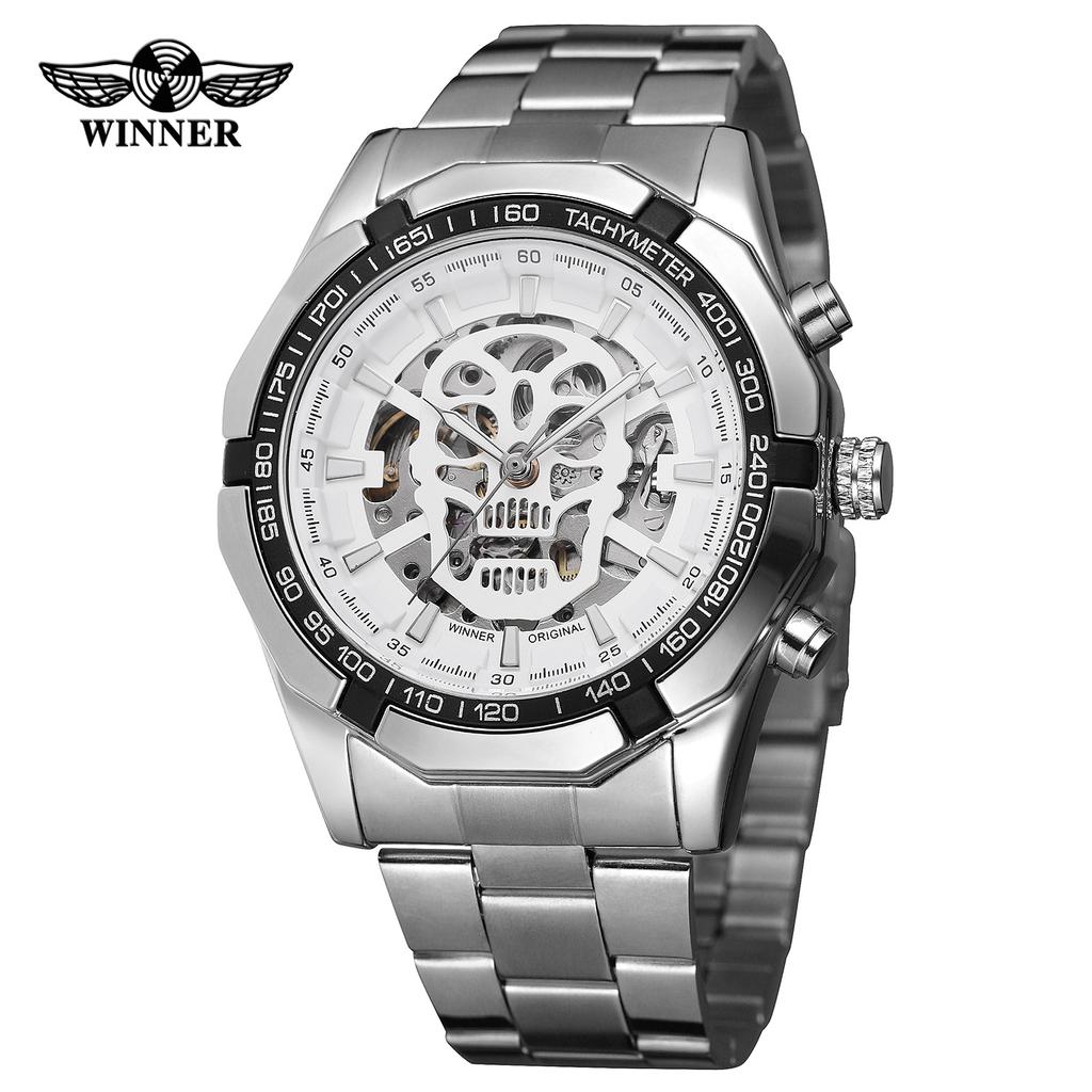 T-winner Men's Fashion Casual Glow-in-the-dark Skull Hollow Out Automatic Mechanical Watch