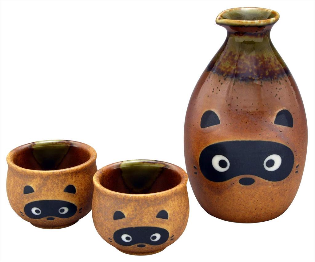 Seto ware Tanuki sake set E-00173