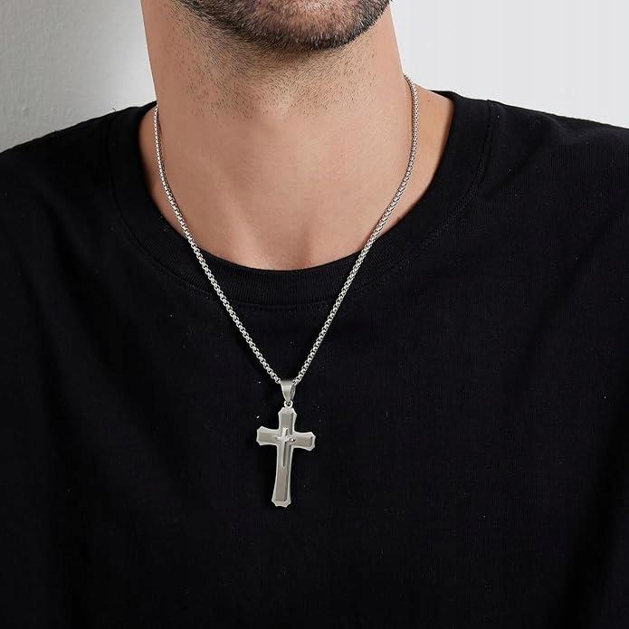 Cross with Chain Silver Men' CROSS Diamond ITALIAN CHAIN