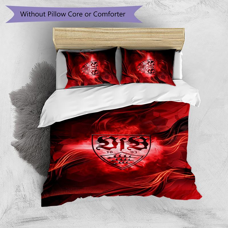 VfB Stuttgart Football Printed 3 Pieces Bedding Set, Comfortable Skin Friendly Bedroom Duvet Cover Set