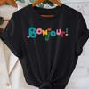 S Повседневная футболка с коротким рукавом и круглым вырезом - Черная Bonjour! Яркий топ с принтом букв, летний, с рукавами, уличный стиль Харадзюку
