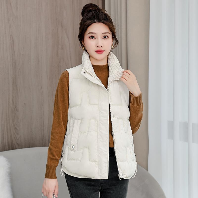 Winter down cotton vest women's new fashion short loose and versatile simple and light sleeveless stand-up collar vest