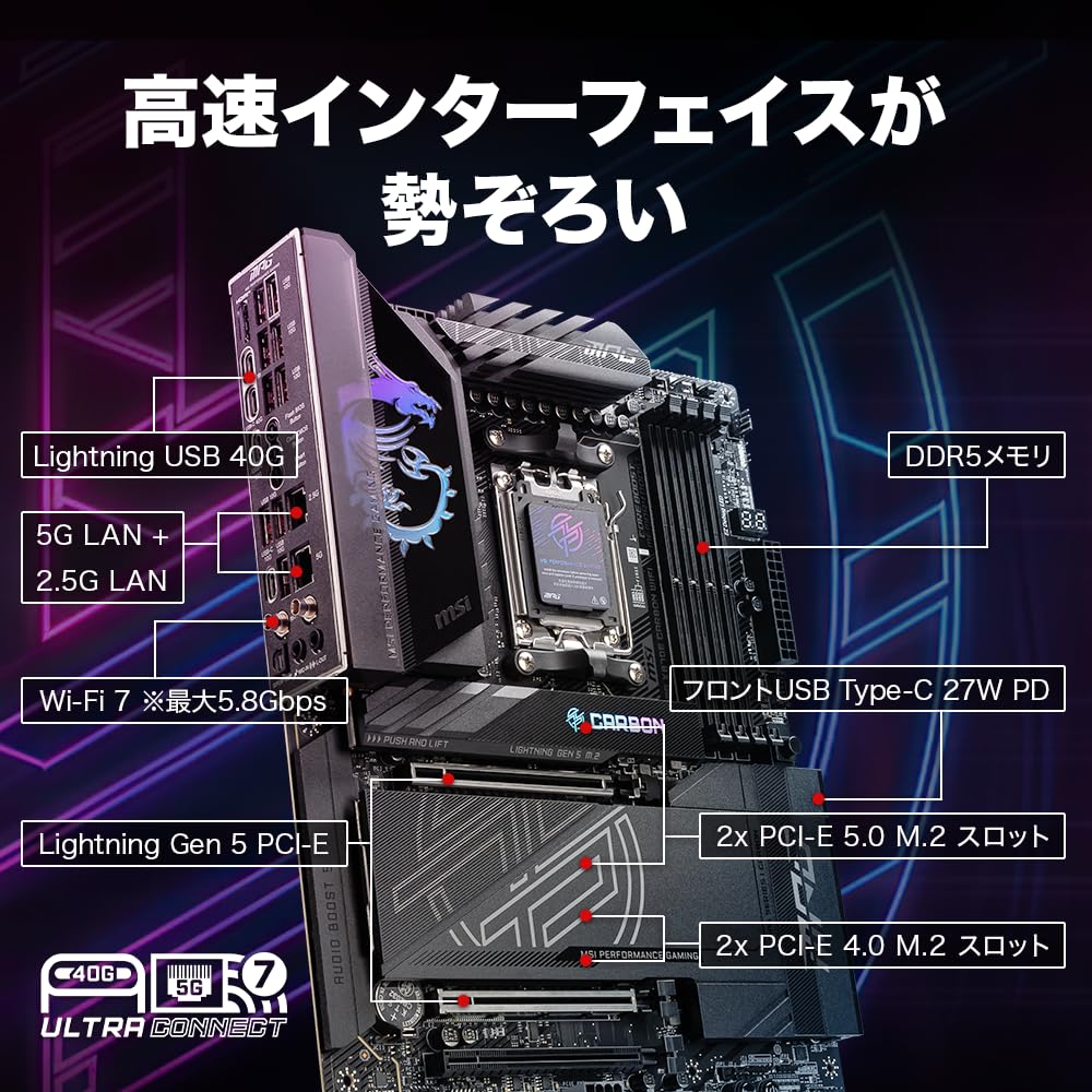 MSI MPG X870E CARBON WIFI X870E Чипсет ATX Материнская плата MB6589